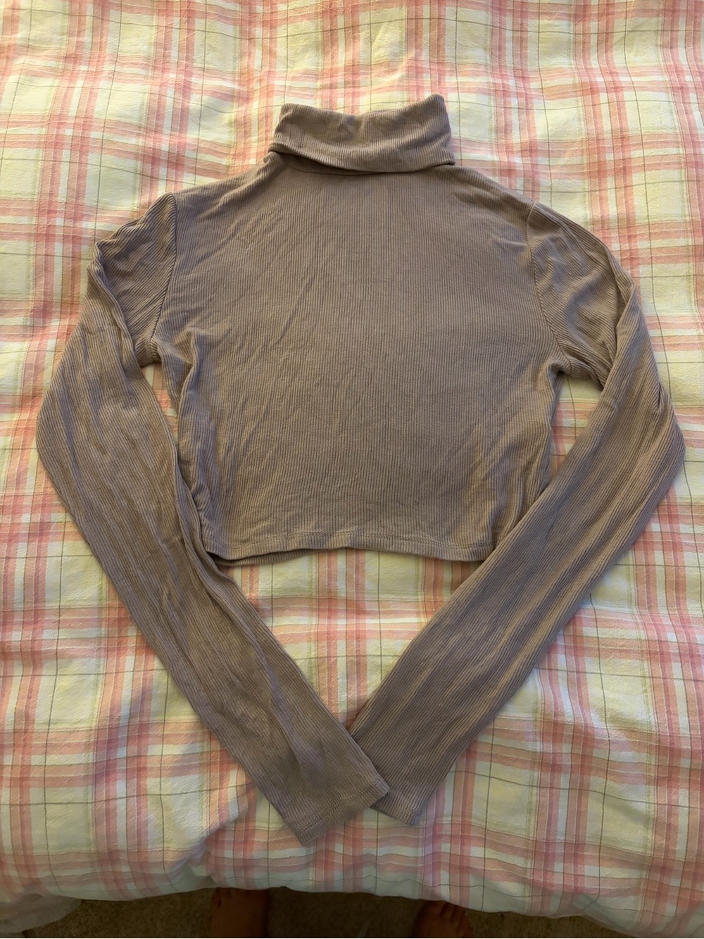 Garage Brown Cropped Ribbed Turtleneck Long Sleeve